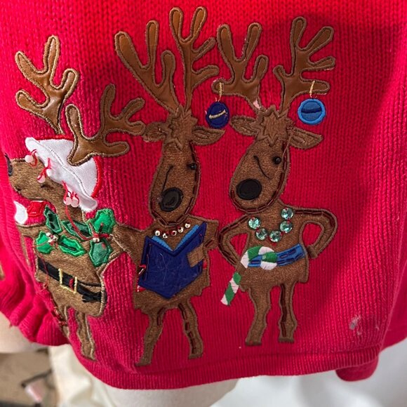 Tiara International Christmas Collection Red Reindeer Sweater Women Size L Zip - Picture 4 of 10